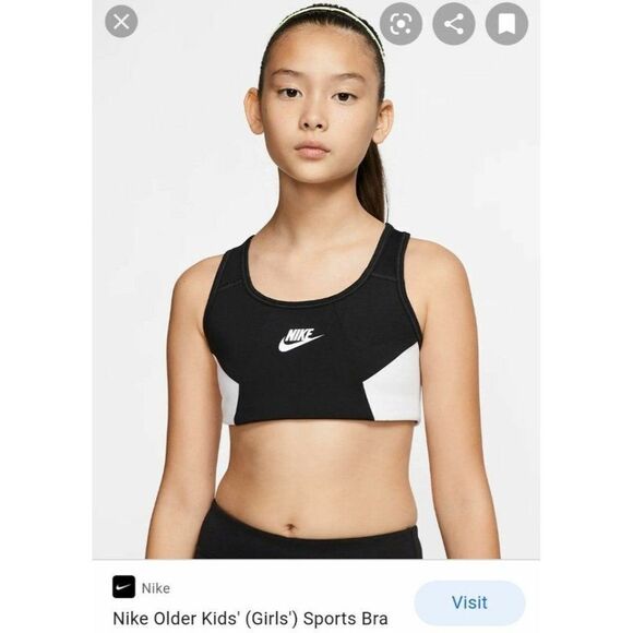 Nike Dri-FIT Youth Racerback Colorblock Black White Sports Bra Medium - Picture 1 of 4